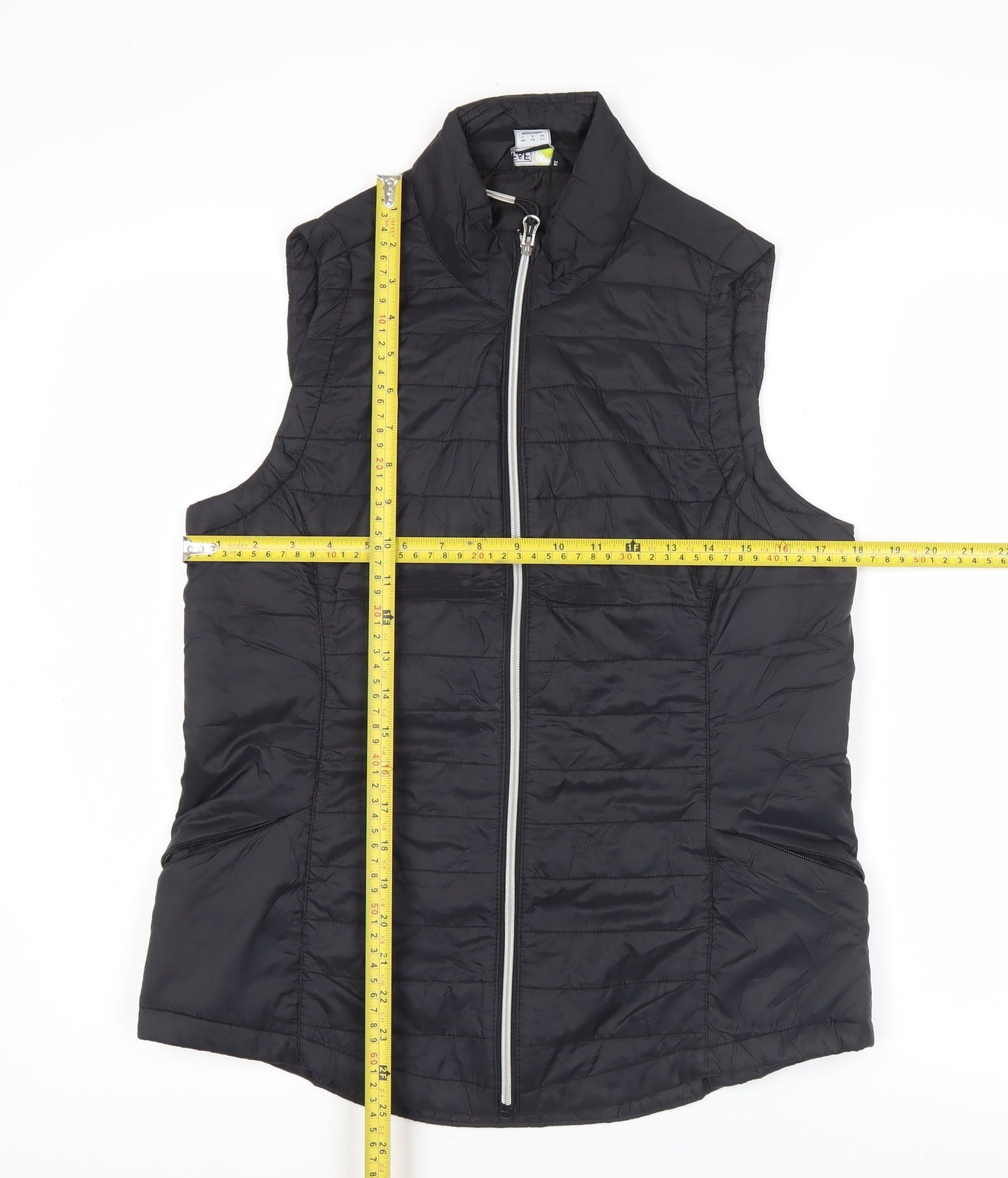 F&F Women’s Black Puffer Waistcoat Size 12 Sleeveless Zip Front