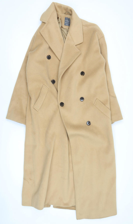 Primark Women’s Beige Long Overcoat Size 8 Classic Buttoned