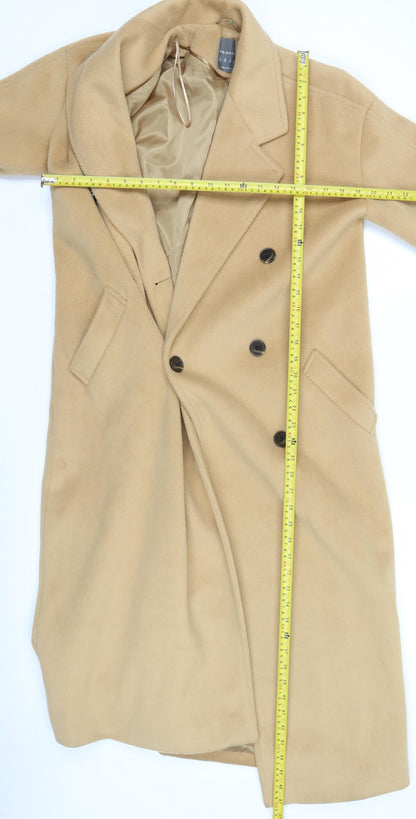 Primark Women’s Beige Long Overcoat Size 8 Classic Buttoned