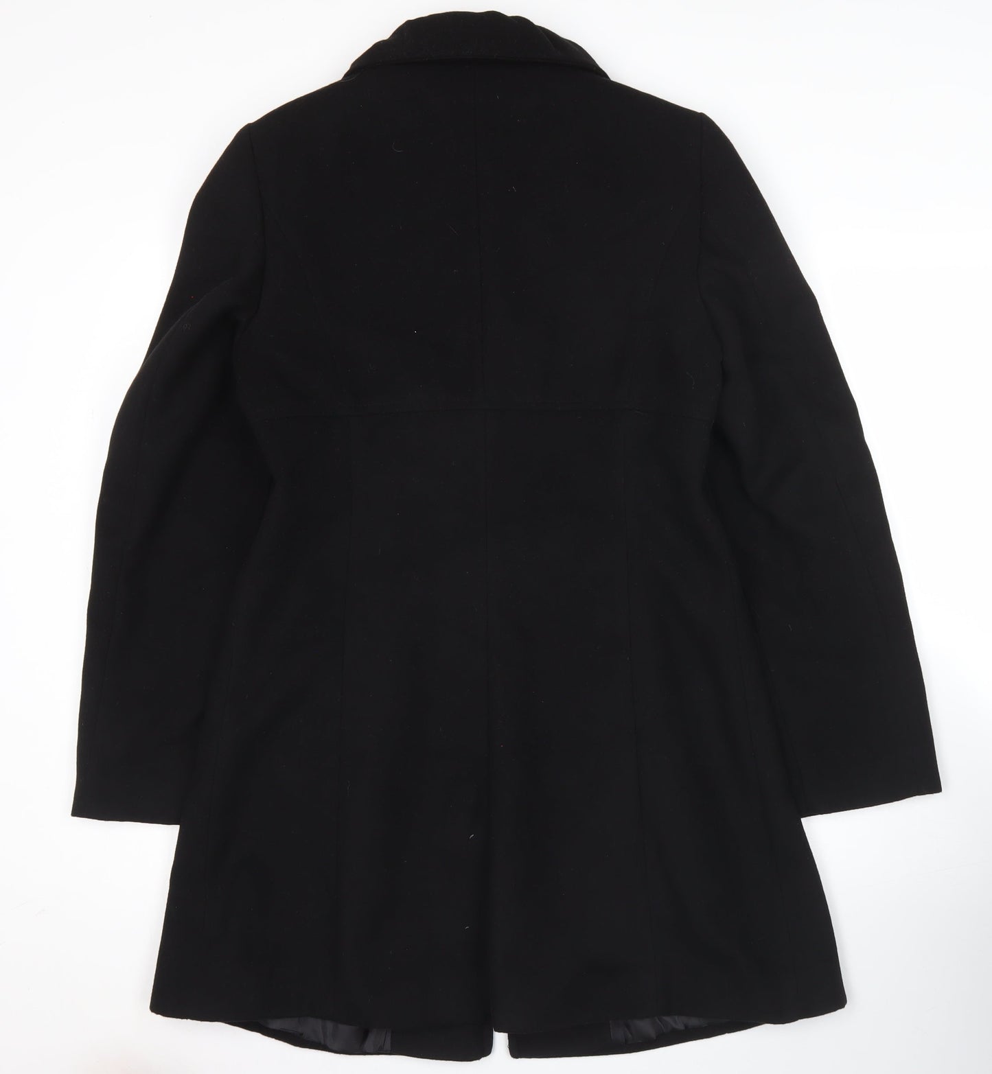 TU Womens Black Polyester Buttoned Mid-Length Overcoat Size 10