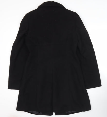 TU Womens Black Polyester Buttoned Mid-Length Overcoat Size 10