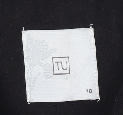 TU Womens Black Polyester Buttoned Mid-Length Overcoat Size 10