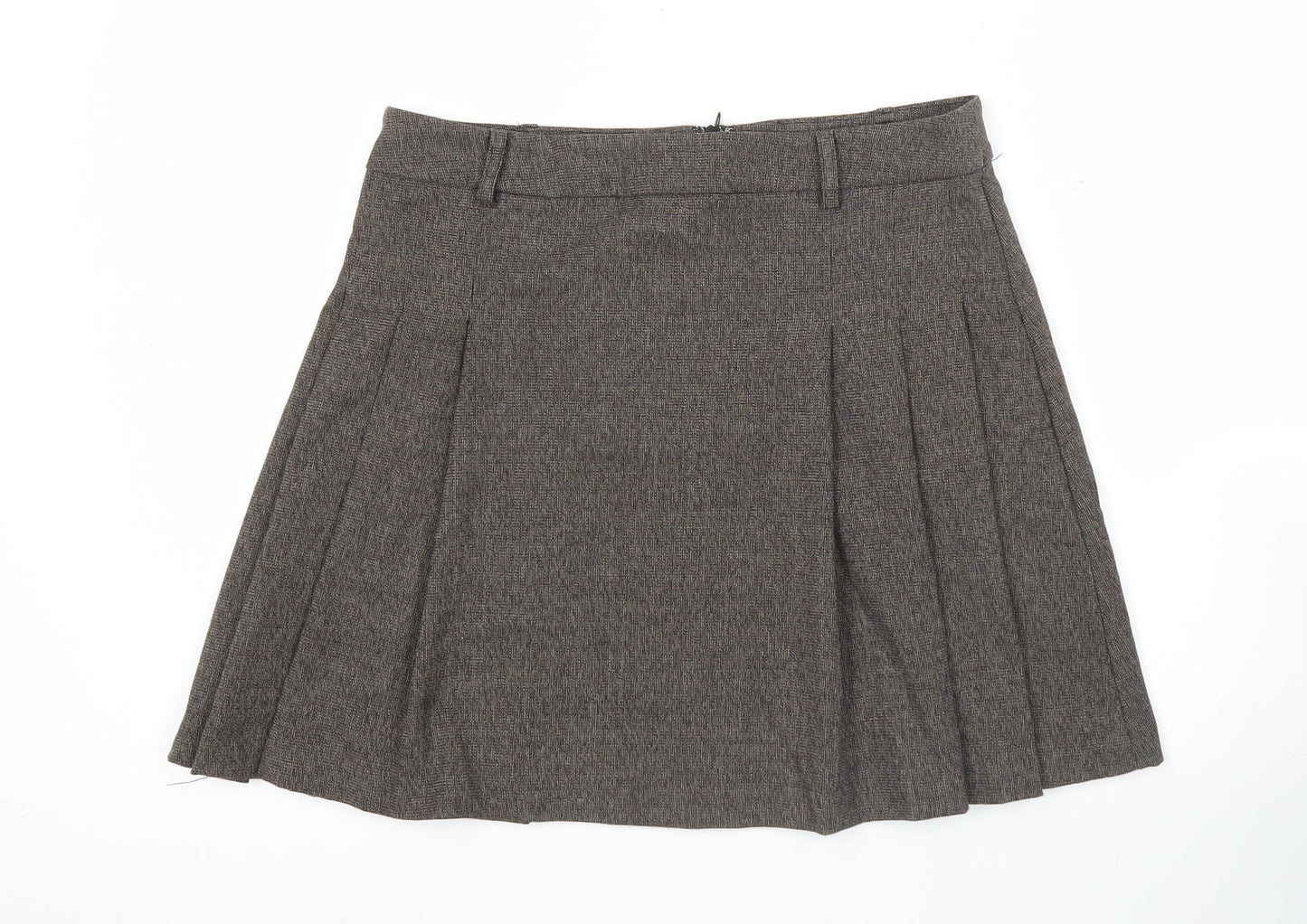 MNG Women Brown Pleated Tweed Short Skirt Size M