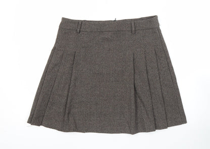 MNG Women Brown Pleated Tweed Short Skirt Size M