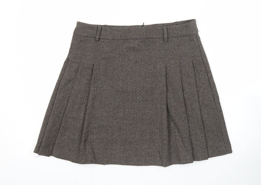 MNG Women Brown Pleated Tweed Short Skirt Size M
