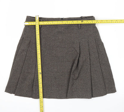 MNG Women Brown Pleated Tweed Short Skirt Size M