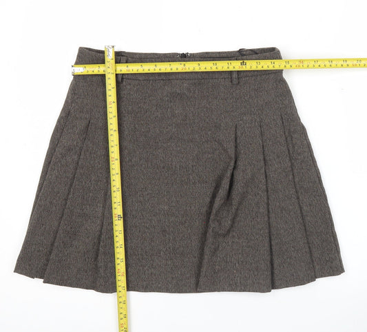 MNG Women Brown Pleated Tweed Short Skirt Size M