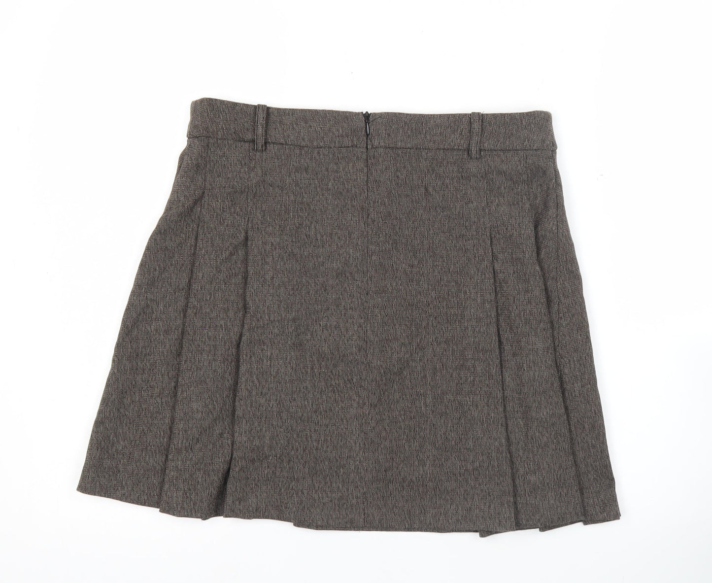 MNG Women Brown Pleated Tweed Short Skirt Size M