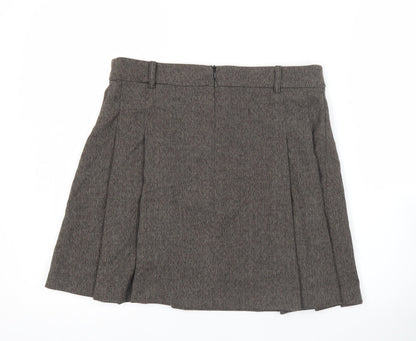 MNG Women Brown Pleated Tweed Short Skirt Size M