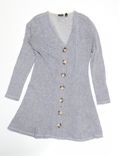 River Island Women’s Blue Striped Shirt Dress Size 8 Long Sleeve