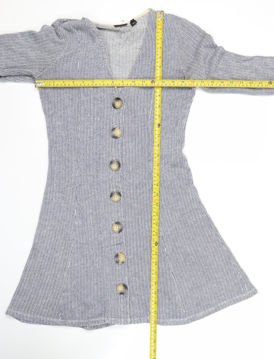 River Island Women’s Blue Striped Shirt Dress Size 8 Long Sleeve