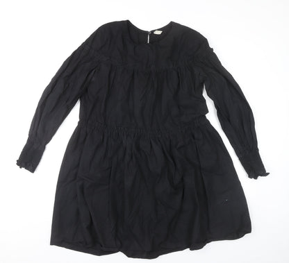 Mango Women’s Black Cotton Shift Dress Size 8 Long Sleeve Ruffle