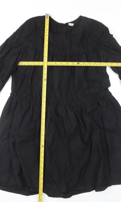 Mango Women’s Black Cotton Shift Dress Size 8 Long Sleeve Ruffle