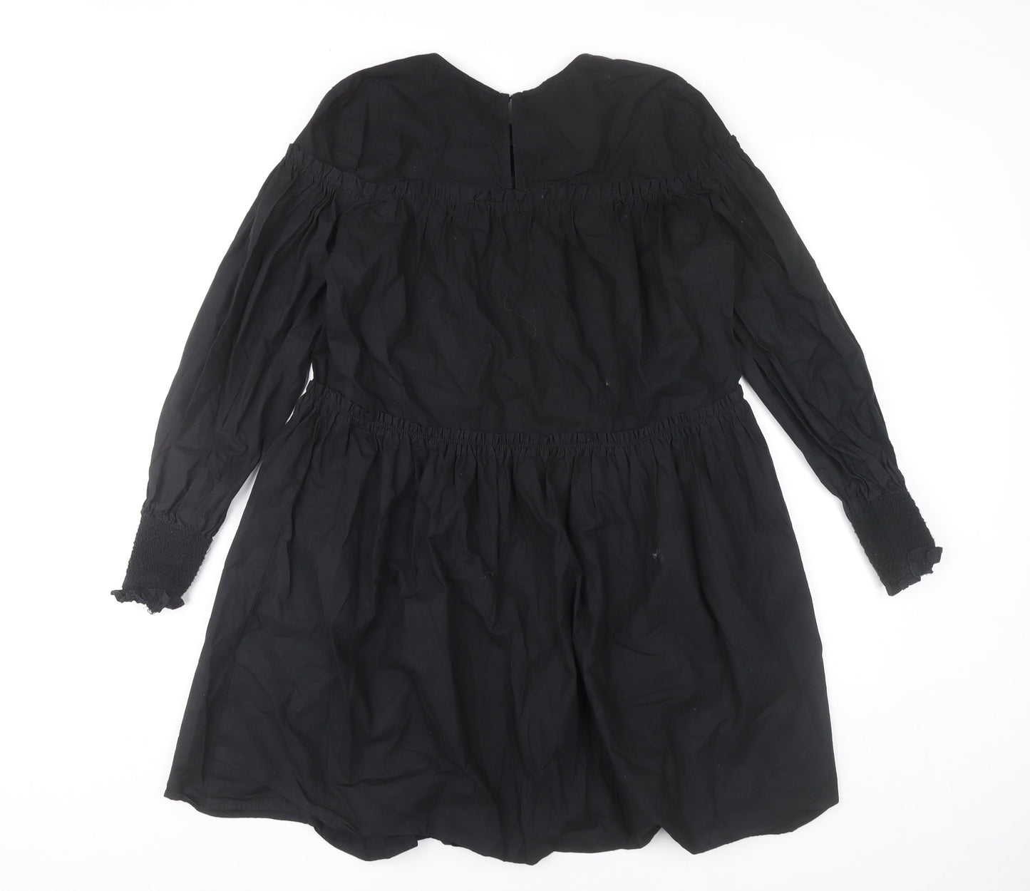 Mango Women’s Black Cotton Shift Dress Size 8 Long Sleeve Ruffle