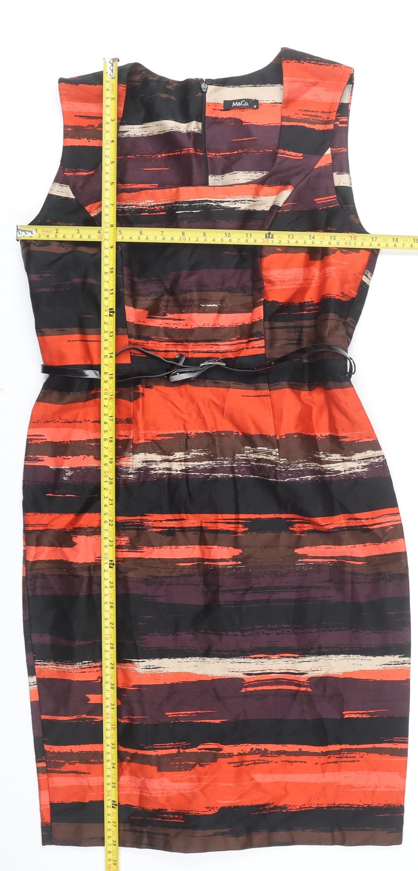 M&Co Women’s Multicoloured Stripe Sheath Dress Size 12 Sleeveless