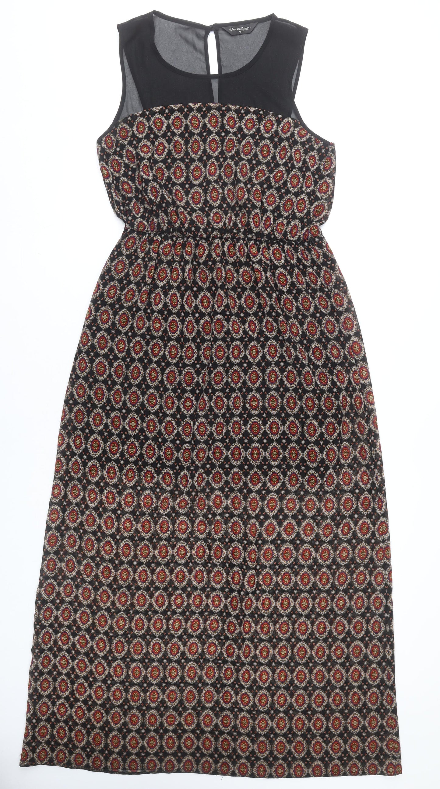 Miss Selfridge Womens Black Geometric Midi Dress Size 10 Sleeveless