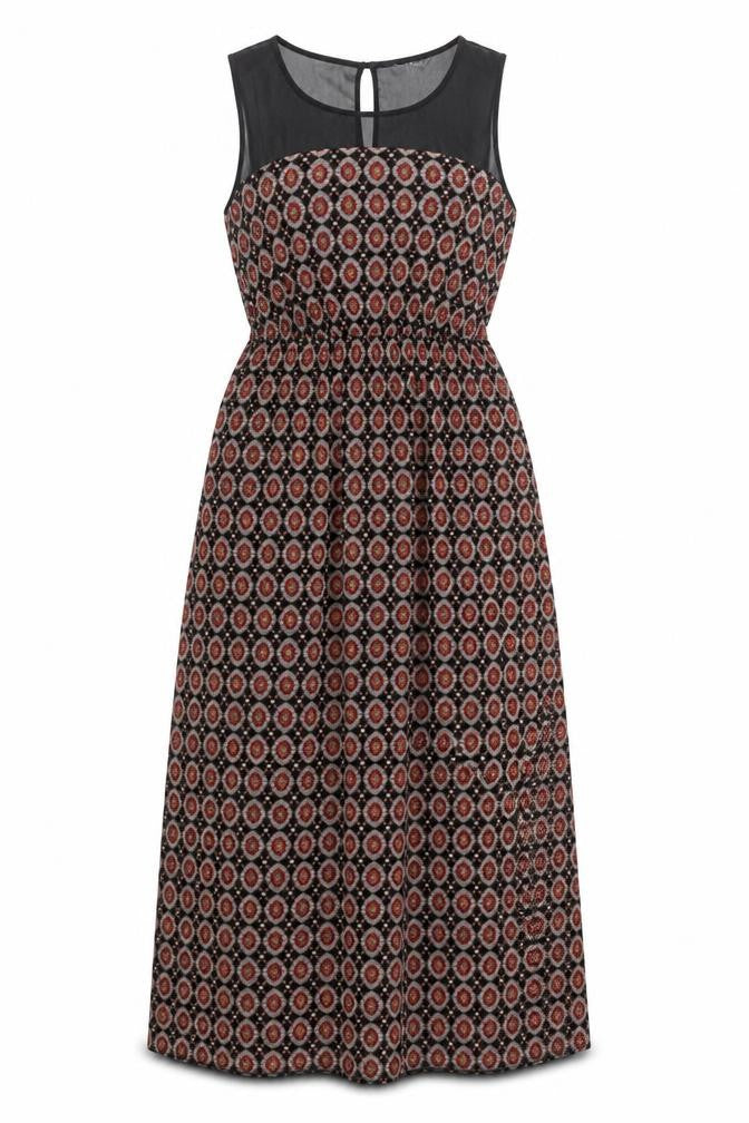 Miss Selfridge Womens Black Geometric Midi Dress Size 10 Sleeveless