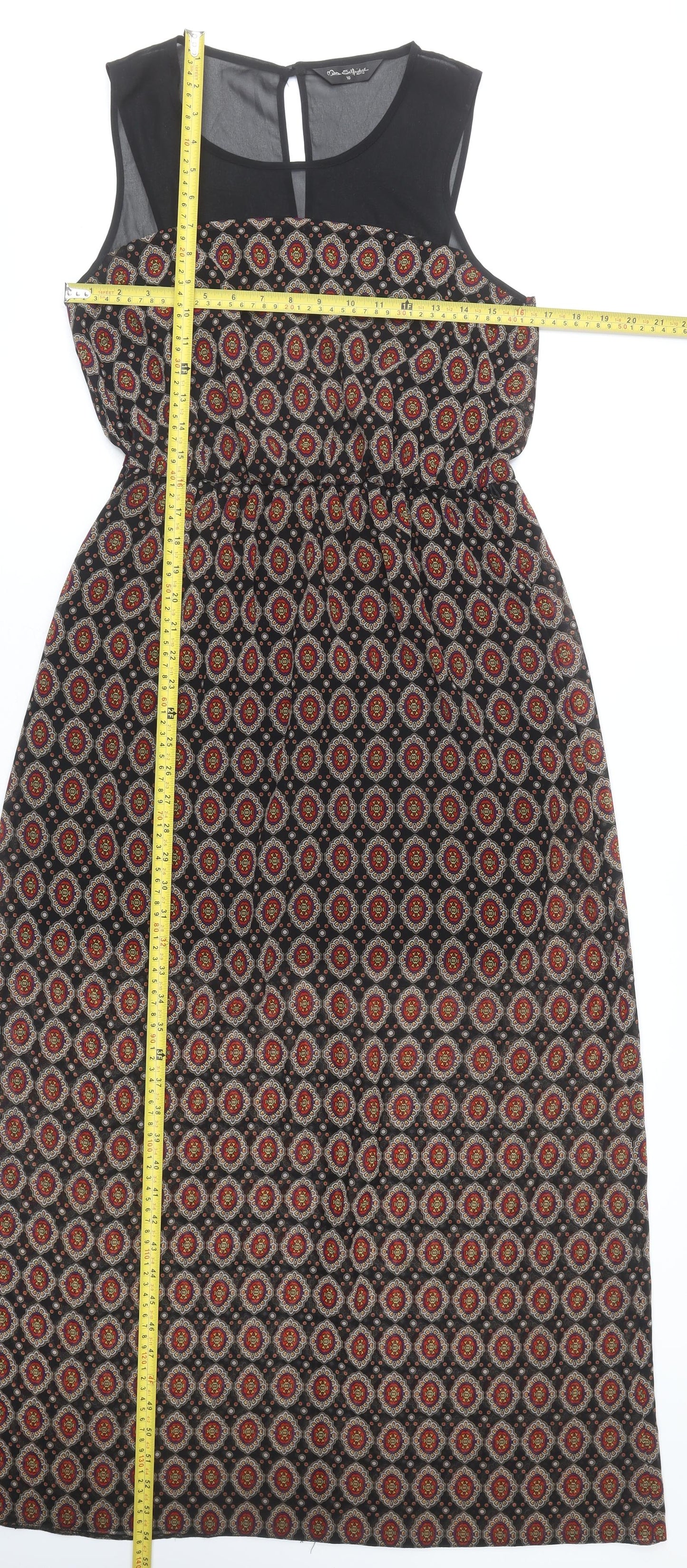 Miss Selfridge Womens Black Geometric Midi Dress Size 10 Sleeveless