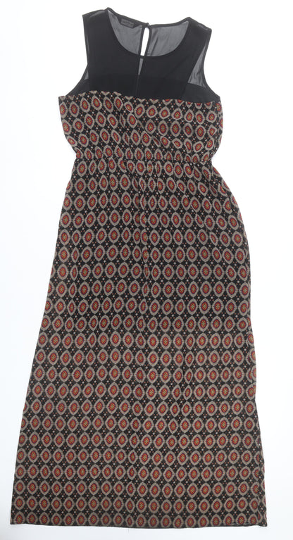 Miss Selfridge Womens Black Geometric Midi Dress Size 10 Sleeveless