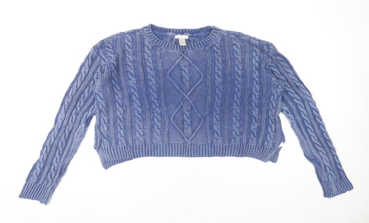 Forever 21 Women’s Blue Cable Knit Crew Neck Jumper Size L
