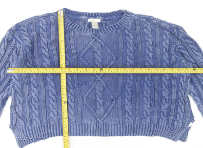 Forever 21 Women’s Blue Cable Knit Crew Neck Jumper Size L