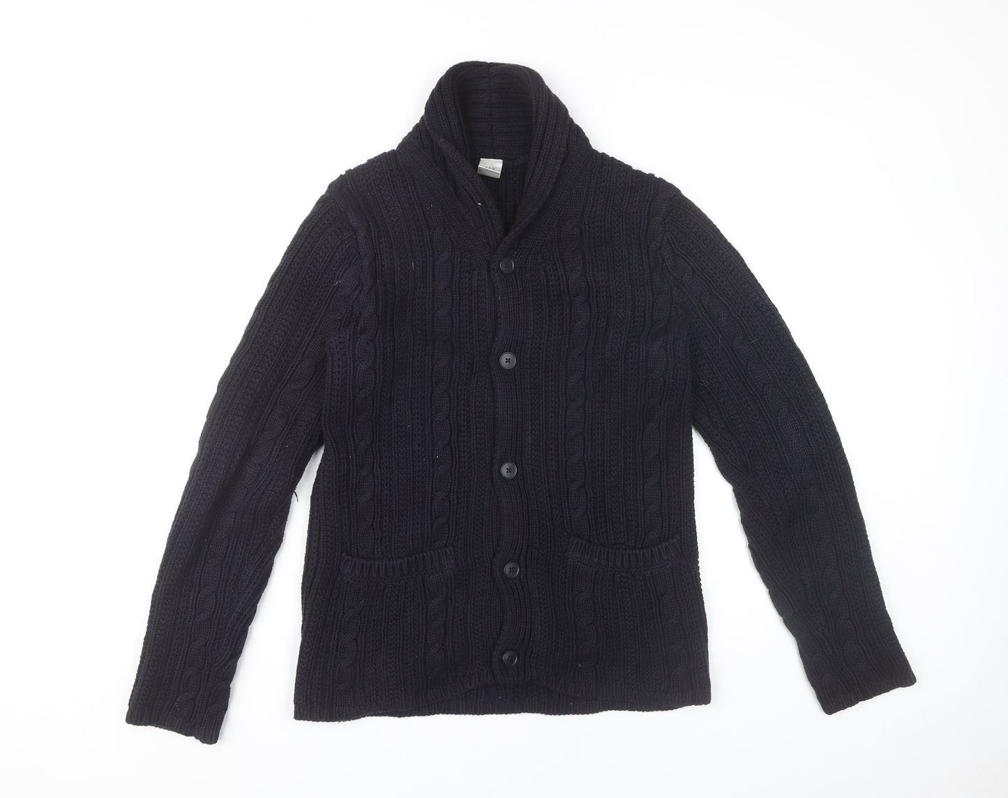 GAP Mens Black XS Cable Knit Cotton Cardigan Jumper