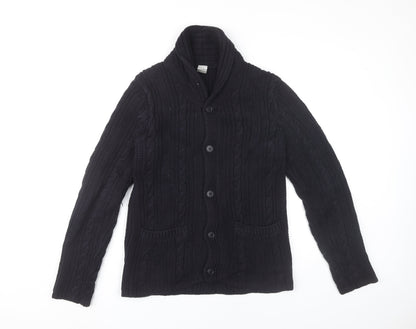 GAP Mens Black XS Cable Knit Cotton Cardigan Jumper