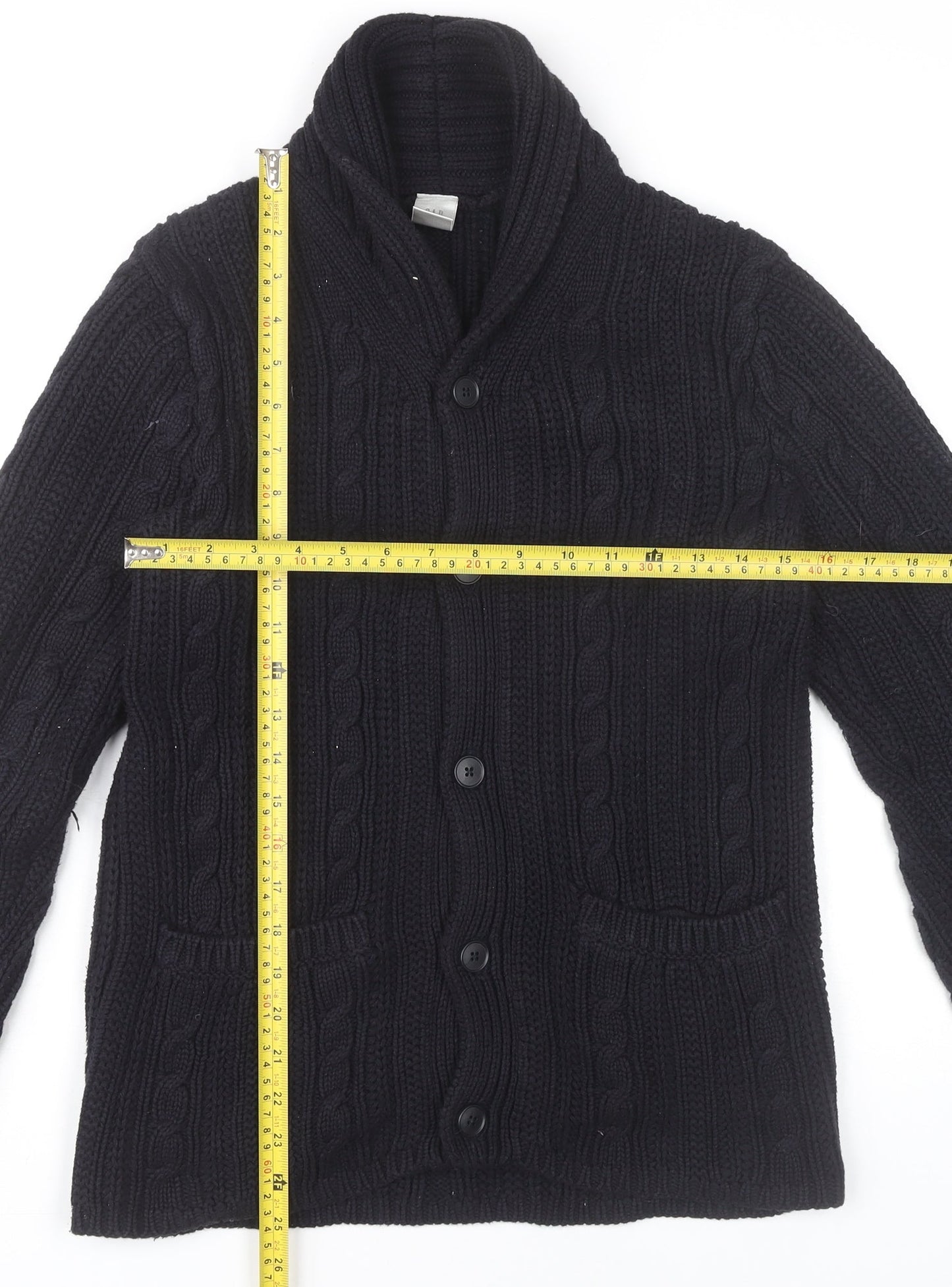 GAP Mens Black XS Cable Knit Cotton Cardigan Jumper