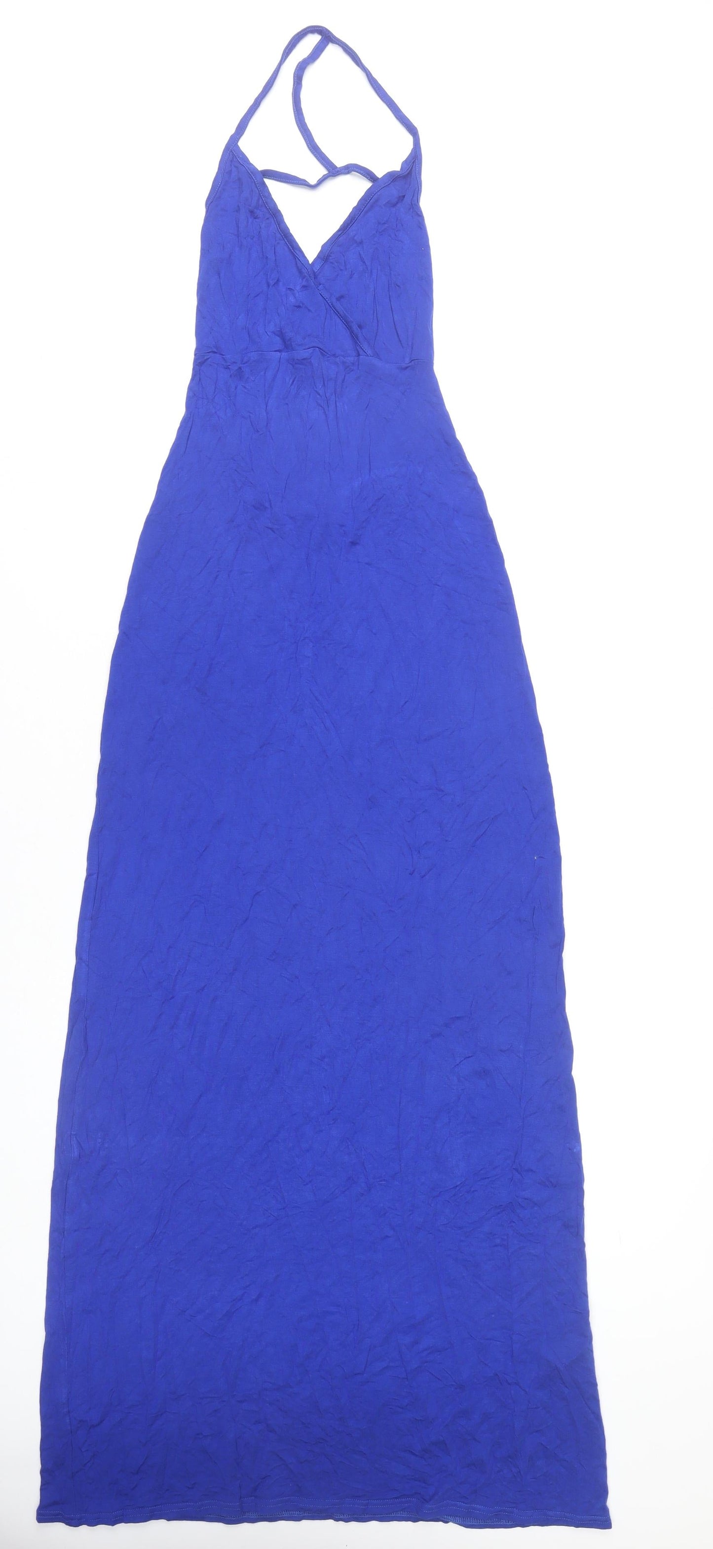 Boohoo Women’s Blue Maxi Dress Size 8 Sleeveless V-Neck Stretch