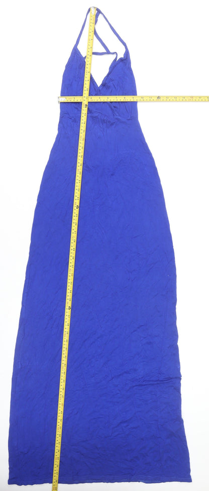 Boohoo Women’s Blue Maxi Dress Size 8 Sleeveless V-Neck Stretch