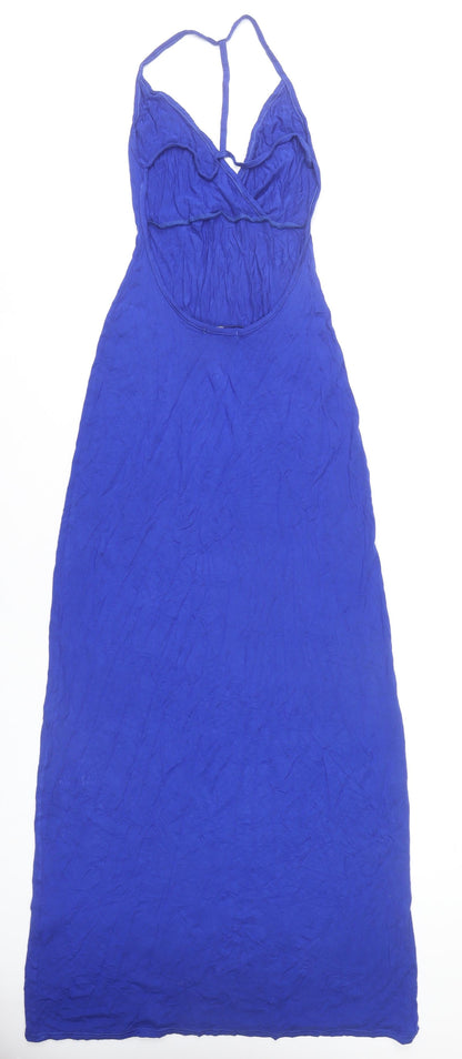 Boohoo Women’s Blue Maxi Dress Size 8 Sleeveless V-Neck Stretch