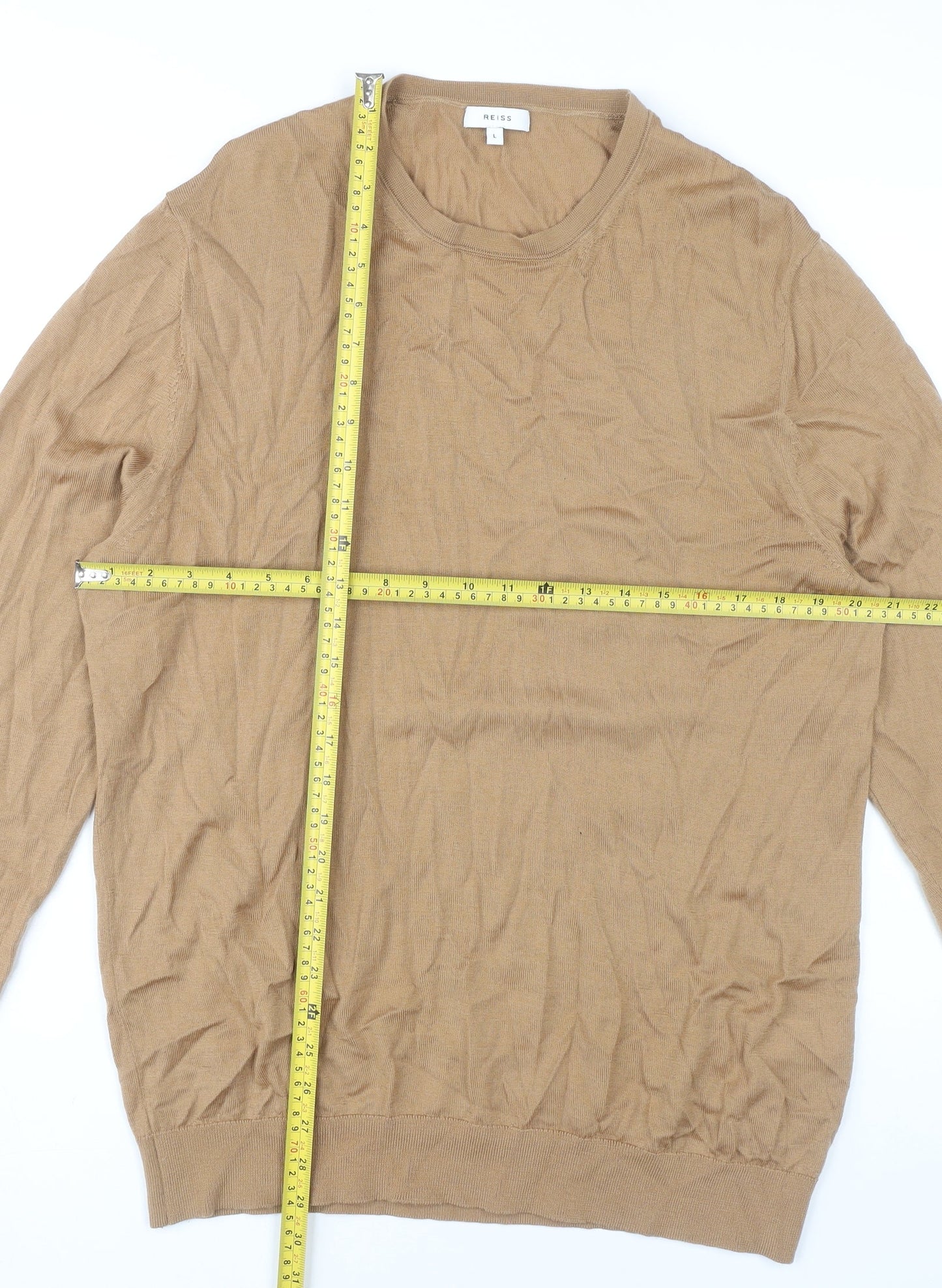 Reiss Men’s Beige Wool Pullover Jumper L Crew Neck Long Sleeve