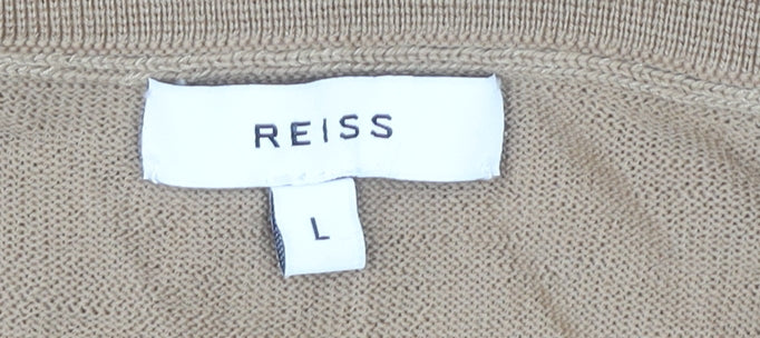 Reiss Men’s Beige Wool Pullover Jumper L Crew Neck Long Sleeve