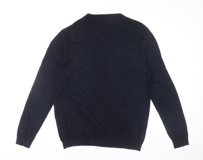 Zara Man Mens Blue XL V-Neck Pullover Jumper Long Sleeve Knit