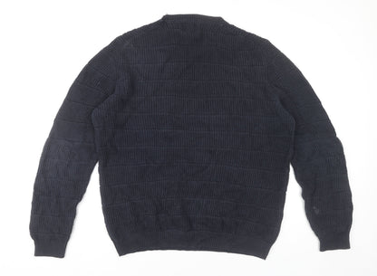 Farah Men's Blue Cotton Waffle-Knit Jumper Logo Size L