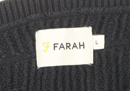 Farah Men's Blue Cotton Waffle-Knit Jumper Logo Size L