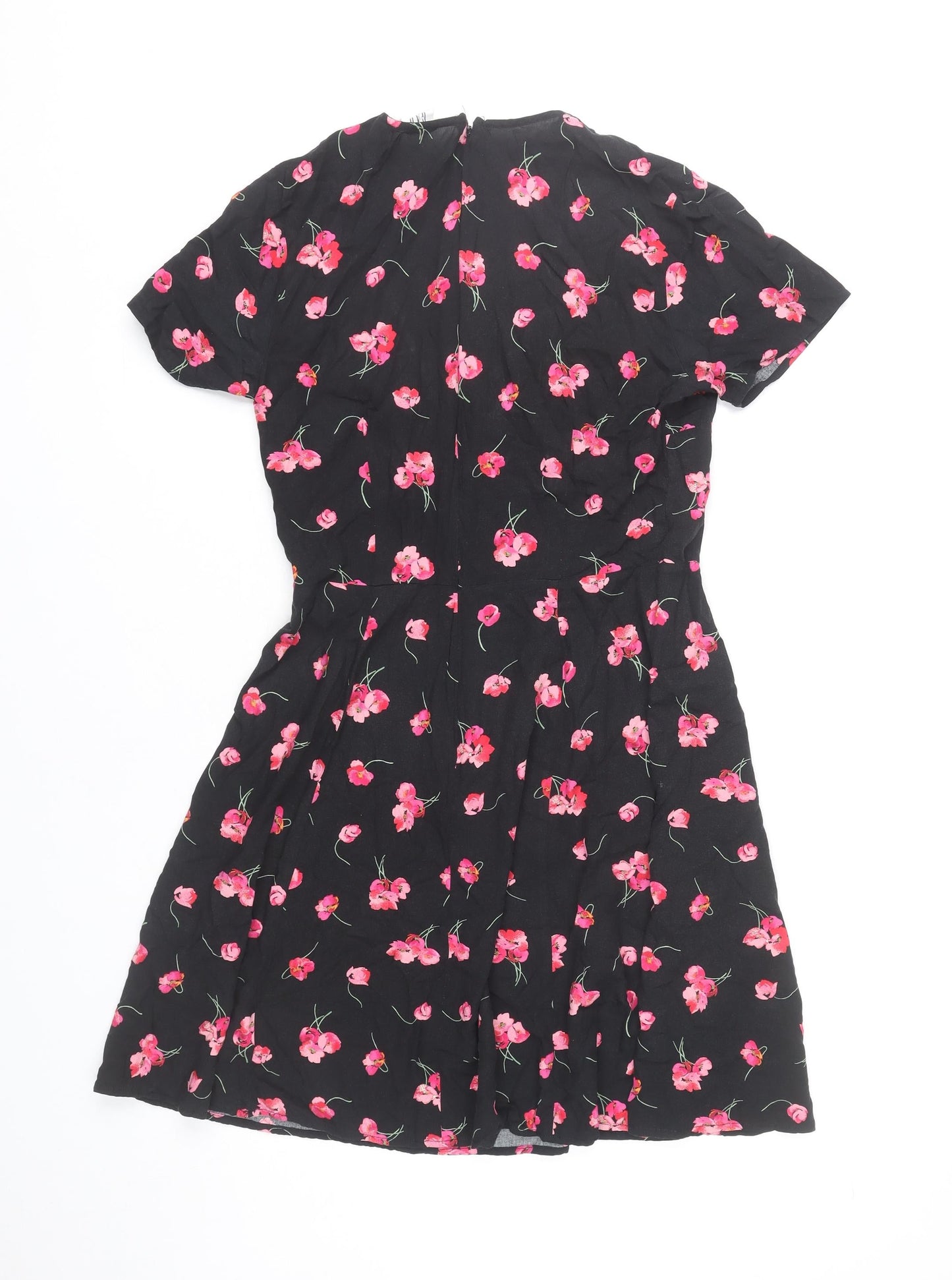 GAP Women’s Black Floral Fit & Flare V-Neck Knee Length Dress Size 8