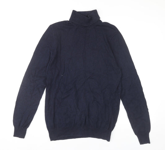 Burton Menswear Men’s Blue Roll Neck Jumper Medium Cotton Knit