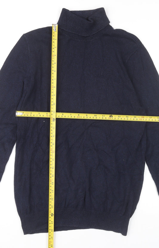 Burton Menswear Men’s Blue Roll Neck Jumper Medium Cotton Knit