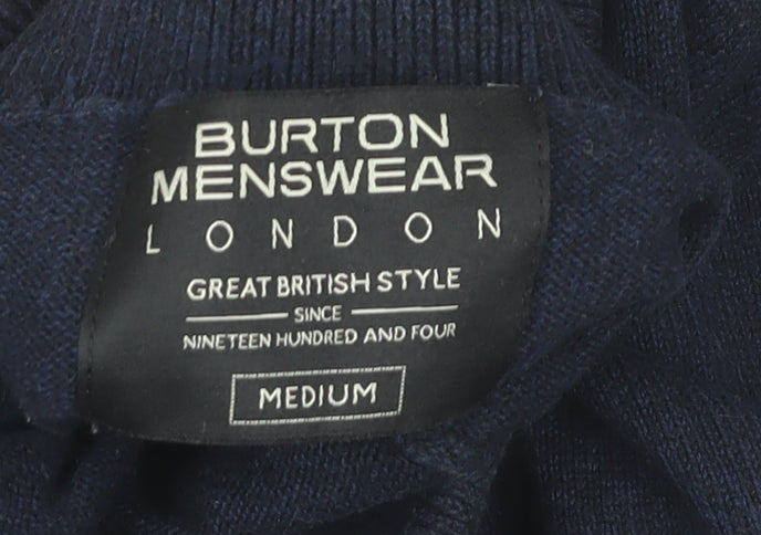 Burton Menswear Men’s Blue Roll Neck Jumper Medium Cotton Knit