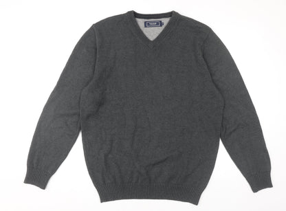 Maine New England Men's Grey Cotton V-Neck Jumper Size M