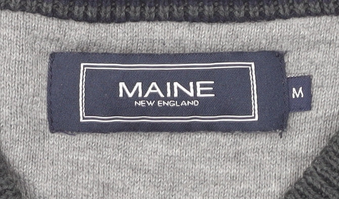 Maine New England Men's Grey Cotton V-Neck Jumper Size M