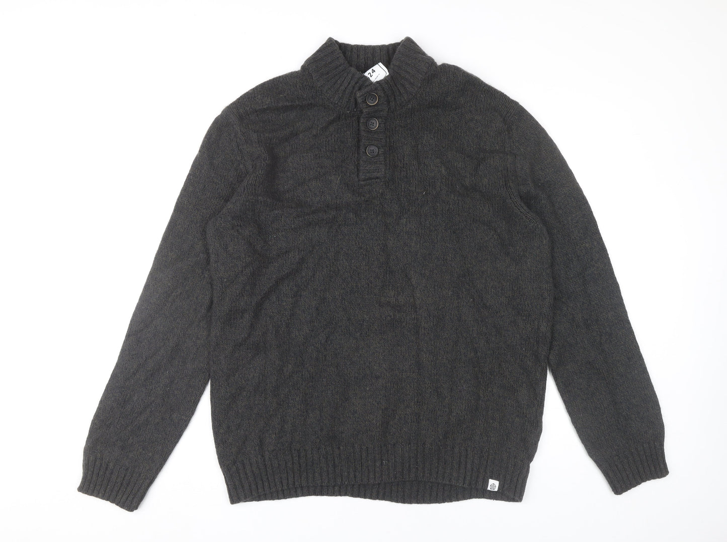 TOG24 Mens Grey XL Henley Jumper High Neck Cotton Wool Blend