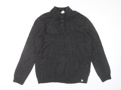 TOG24 Mens Grey XL Henley Jumper High Neck Cotton Wool Blend