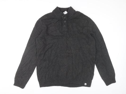 TOG24 Mens Grey XL Henley Jumper High Neck Cotton Wool Blend