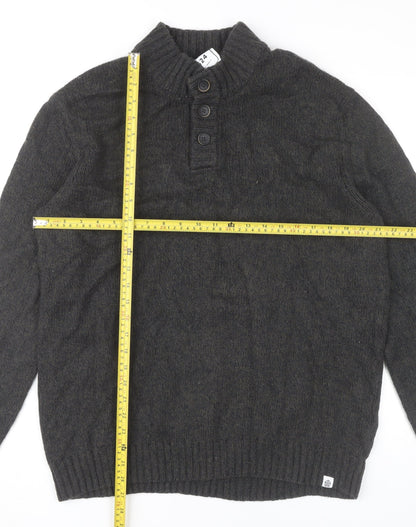 TOG24 Mens Grey XL Henley Jumper High Neck Cotton Wool Blend