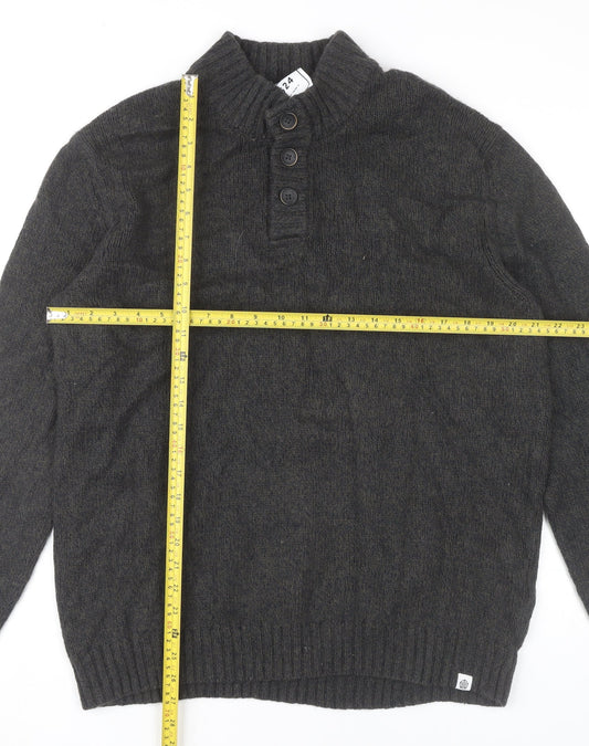 TOG24 Mens Grey XL Henley Jumper High Neck Cotton Wool Blend