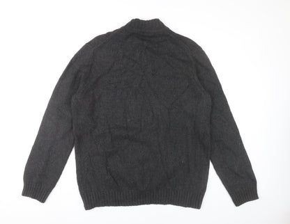 TOG24 Mens Grey XL Henley Jumper High Neck Cotton Wool Blend