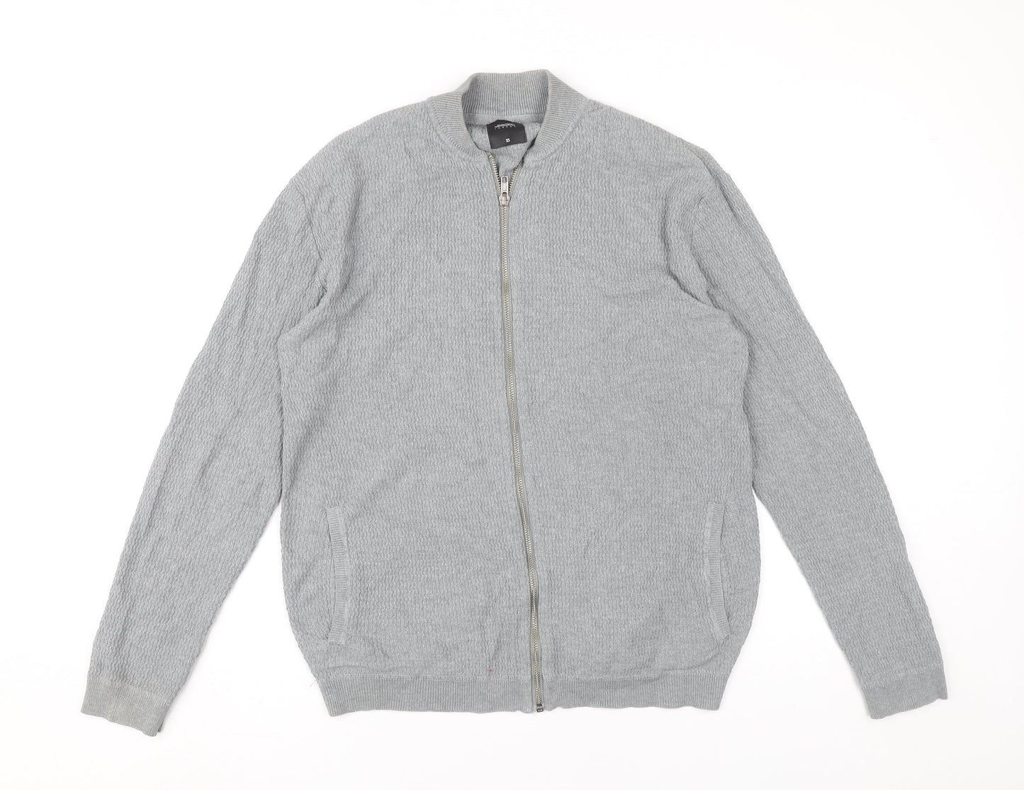 Burton Menswear London Men's Grey XS Full Zip Knit Jumper