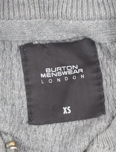 Burton Menswear London Men's Grey XS Full Zip Knit Jumper